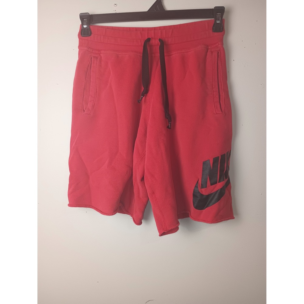Nike Sportswear Mens Red French Terry Raw Hem Futura Logo Shorts Small